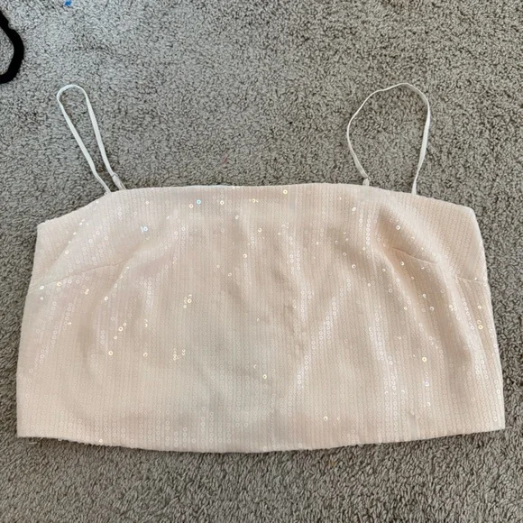 Reformation Elegant Cream Sequin Women's Crop Top Size 14 - Picture 11 of 12